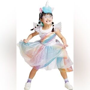 Rainbow Unicorn Kids Halloween Costume Dress with Wings